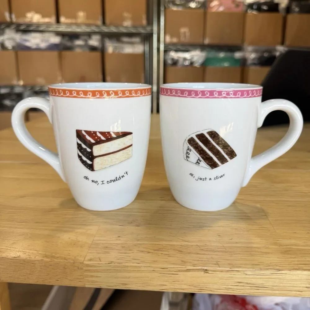 Nancy Green Boston Warehouse Trading Desert Excuses Cake Slices Mug Set Of 2 EUC